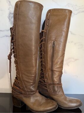 Freebird by Steven Tall Brown Lace-Up Leather Riding Boots